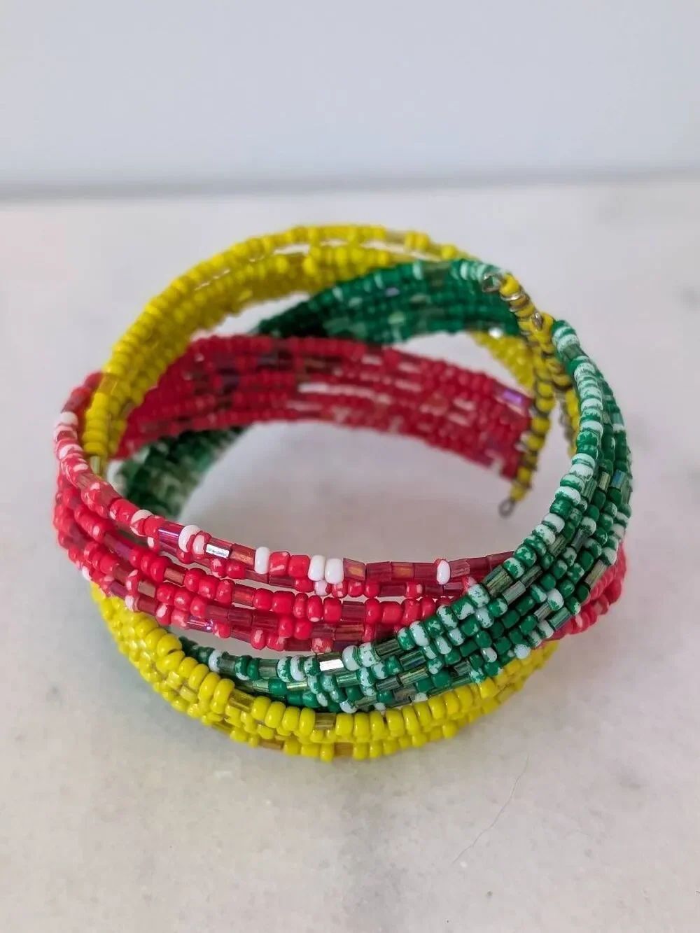 Handmade Seeded Bead Rastafarian Cuff Bracelet